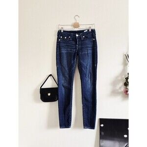 True Religion Medium Wash Skinny Low Waist Jeans Y2K Mcbling 28" M
